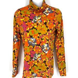 J. Crew Re-Imagined Retro Print Cotton Turtleneck Hippie Boho Size Small